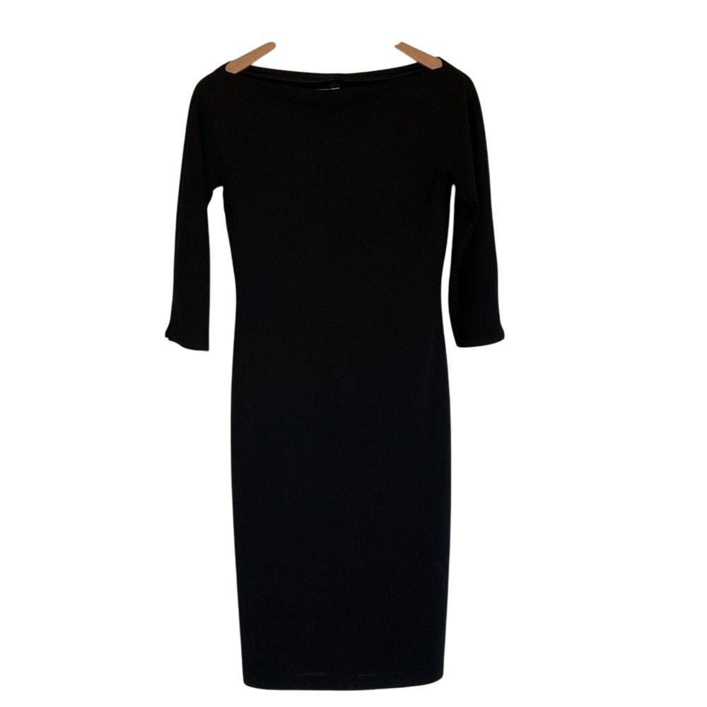 Landry by Shelli Segal Womens Midi Fitted Boat Neck Black Dress‎ Size S LBD
